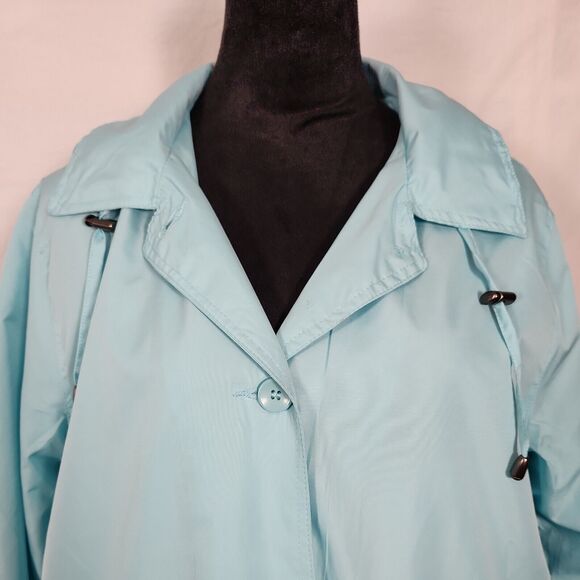 Norm Thompson Women Blue Windbreaker Lightweight Jacket Large Button Front Hood - Picture 2 of 16